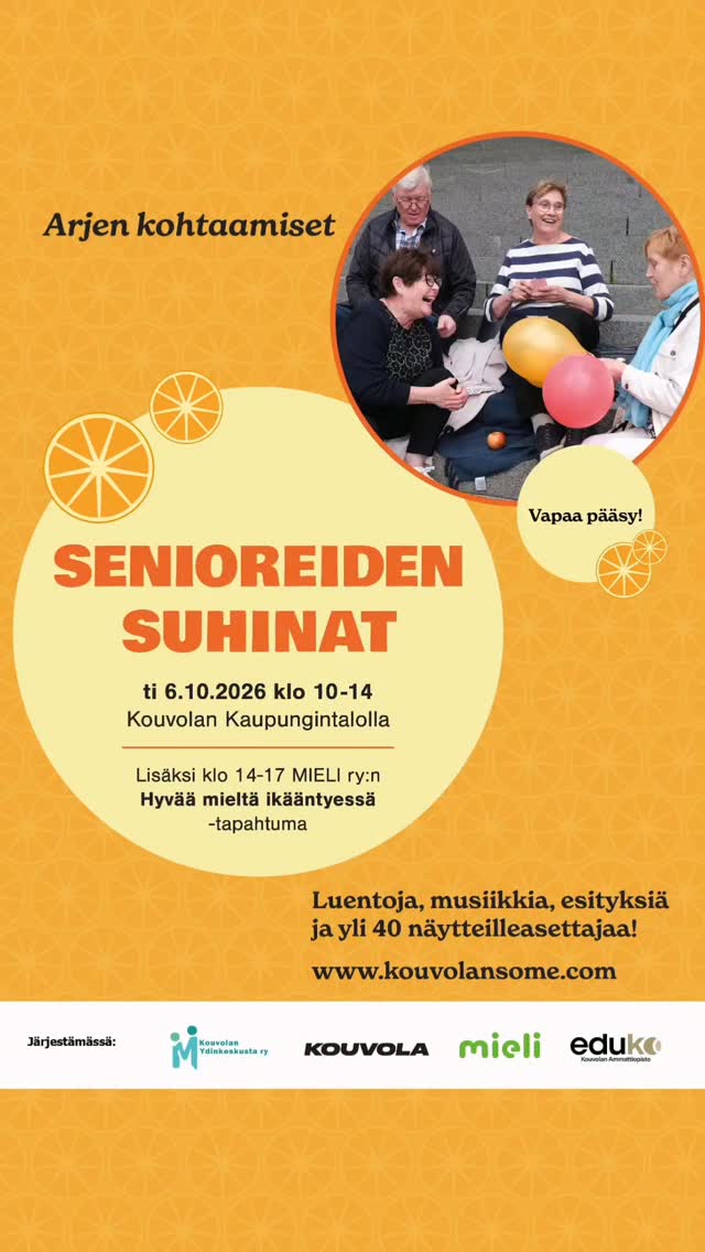 Senioreiden Suhinat järjestettiin tänään kolmannentoista kerran.

Paikan päällä oli runsas määrä näytteilleasettajia ja yleisöä ja esitykset houkuttelivat paljon katsojia ja kuuntelijoita.

Paljon kiitoksia @kouvolankaupunki ja @eduko sekä @mielenterveys yhteistyöstä!

Kiitos myös mukana olleille näytteilleasettajille, esiintyjille ja tapahtuman yleisölle onnistuneesta tapahtumasta!