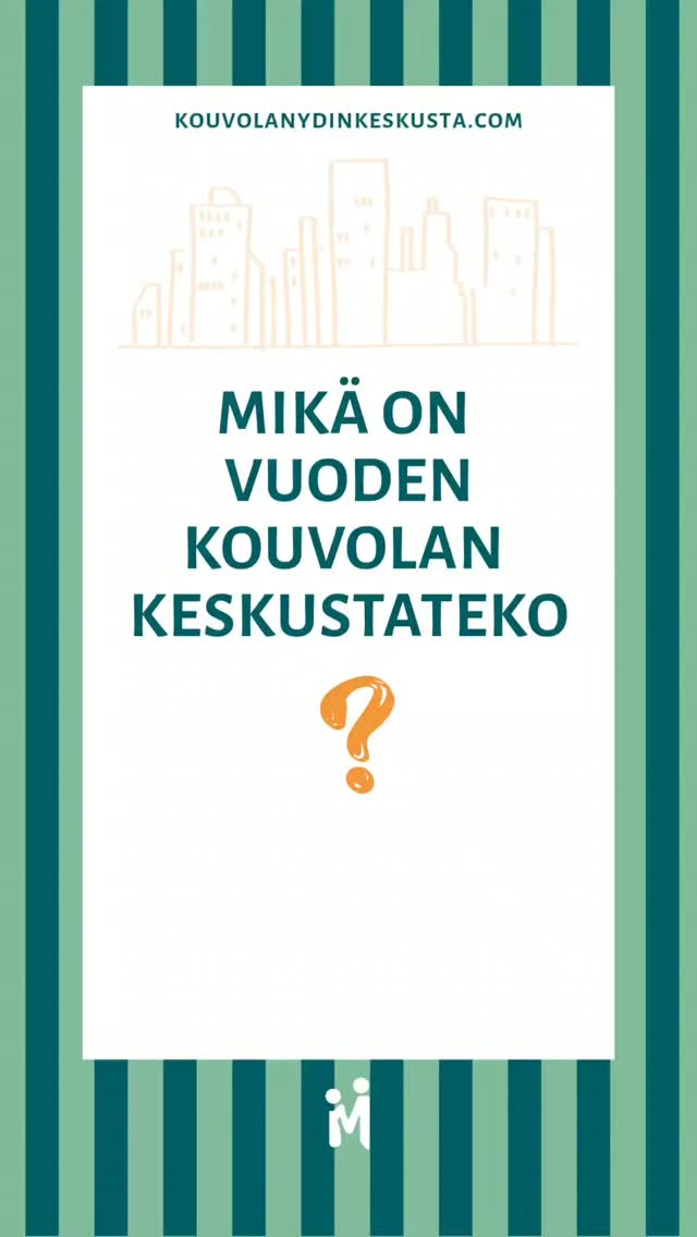 ÄÄNESTÄ KOUVOLAN KESKUSTATEKOA 2026!

📌Keskustatekokilpailu on vuotuinen kilpailu, jolla haettiin uusia ja innovatiivisia keskustatekoja sekä kaupunkikeskustaan positiivisesti vaikuttavia asioita. Keskustateon tuli olla toteutunut 1.7.2025 - 30.6.2026 välisenä aikana. Kouvolan Keskustateko 2026 -kilpailuun saatiin yhteensä 146 vastausta, joista eri ehdotuksia oli 22 kpl. Näistä raati valitsi neljä ehdotusta yleisöäänestykseen.

⭐️Yleisö voi nyt äänestää parasta Kouvolan Keskustatekoa 2026!
👉Äänestämään pääset osoitteesta kouvolanydinkeskusta.com.
Äänestysaikaa on 2.8.2026 saakka.

🏆Voittaja lähetetään EKK ry:n valtakunnalliseen kilpailuun kisaamaan Suomen Keskustateko 2026 -tittelistä.
Jokainen ehdotus ansaitsee tunnustusta, mutta vain yksi keskustateko yltää valtakunnalliseen kilpailuun. Jos äänet menevät tasan, raadin ääni ratkaisee.

⭐️Onnea äänestykseen kaikille ehdokkaille!

🎟️Äänestäneiden kesken arvotaan 50 € arvoinen lahjakortti Una Pizzeriaan (Kauppamiehenkatu 1), @unapizzeriakouvola

#kouvolankeskustateko #keskustateko2026 #kouvolanydinkeskusta #keskustateko