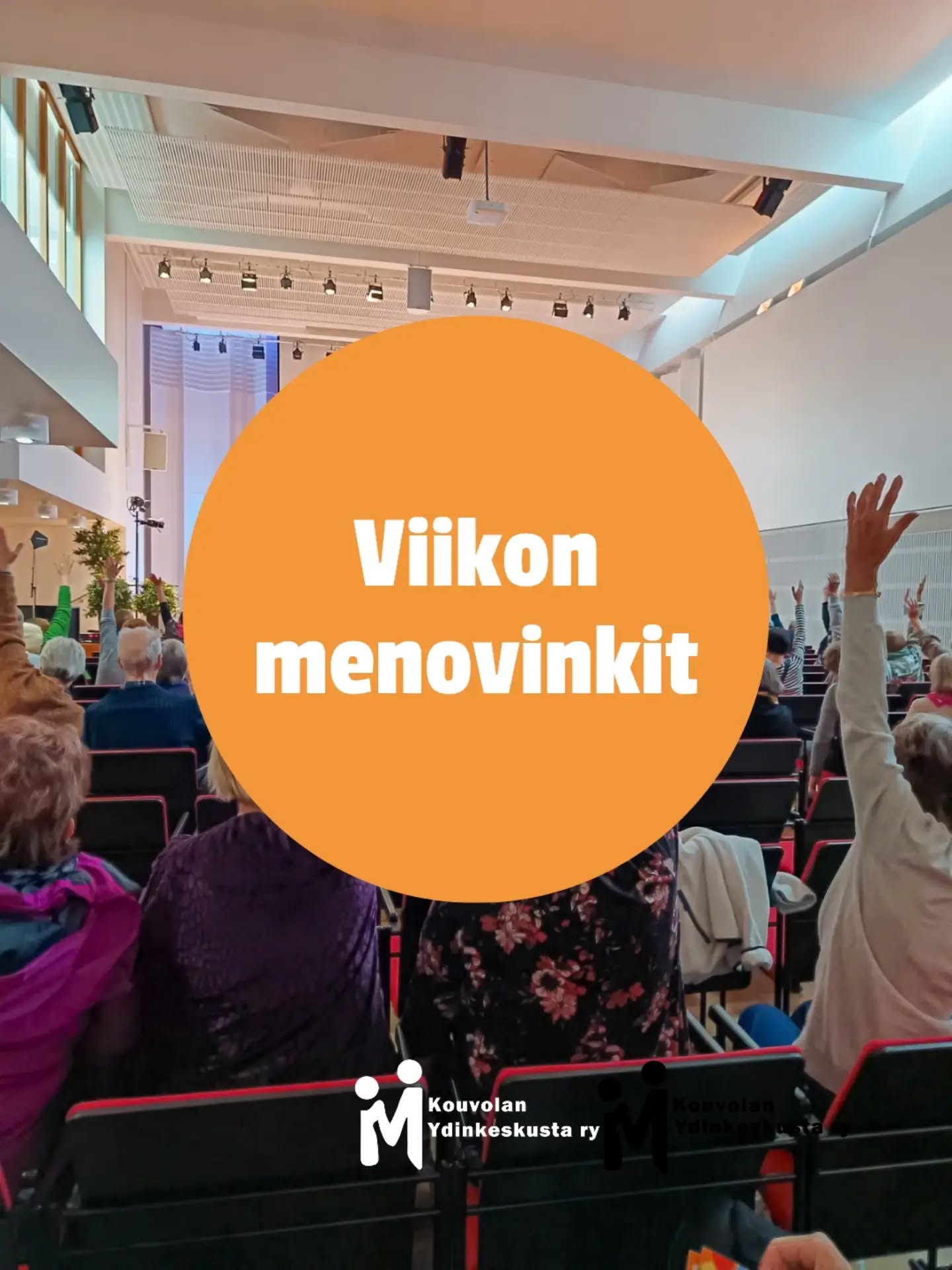 Laitetaanpas heti alkuun tulevan viikon menovinkit!

Tiistaina 6.10.
📍 klo 10-14 Senioreiden Suhinat Kouvolan kaupungintalolla
⌛ klo 19.00 Brainstorm-mobiilivisailu @puboldtom 

Keskiviikkona 7.10.
🎶 klo 19.30 PKMO:n keskiviikko-klubi @houseofrockkouvola

Torstaina 8.10.
🎭 klo 18.00 Starman @kouvolanteatteri 
🐴 klo 18.00 Kymenlaaksoajon karsinnat @kouvolanravirata 

Perjantaina 9.10.
🎭 klo 13.00 ja klo 18.00 Neiti Marple ja tuijottava katse Kouvolan Teatterissa 
🍷 klo 16-21 Antipastoja ja viinejä @ravintolahuvilla 
🎸 klo 22.00 DJ Kridlokk ja UG Solo House of Rockissa 

Lauantaina 10.10.
🎭 klo 13.00 ja klo 18.00 Housut pois Kouvolan Teatterissa 
🎸 klo 22.00 Timo Rautiainen & Trio Niskalaukaus House of Rockissa

Sunnuntaina 11.10.
🥨 klo 10-15 Perinteiset Markkinat kävelykatu Manskilla

Tervetuloa tapahtumiin! 🤩